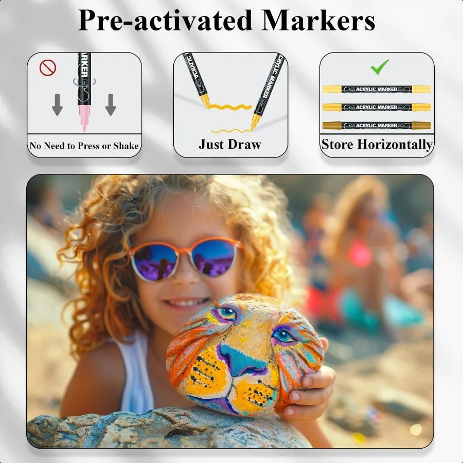 Acrylic Paint Markers 24 Colors Paint Pens Acrylic Markers for Rock Painting Wood Ceramic Glass DIY Crafts and Art Supplies.