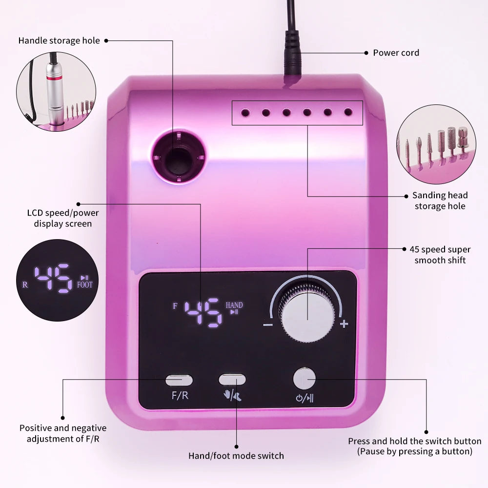 Portable Electric Nail Drill 45000 RPM Electrical Professional Nail File Kit for Acrylic Gel Nails Manicure Pedicure Polishing