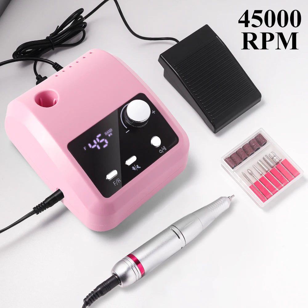 Portable Electric Nail Drill 45000 RPM Electrical Professional Nail File Kit for Acrylic Gel Nails Manicure Pedicure Polishing