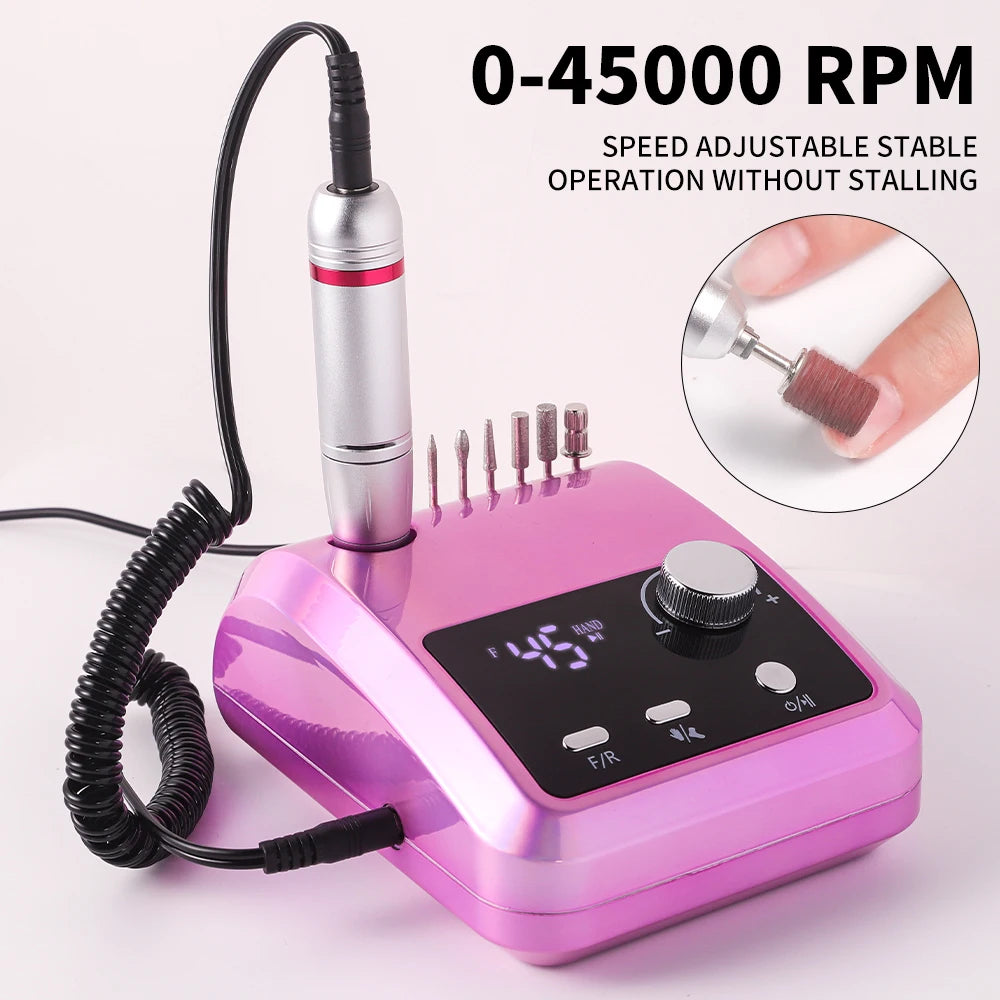 Portable Electric Nail Drill 45000 RPM Electrical Professional Nail File Kit for Acrylic Gel Nails Manicure Pedicure Polishing
