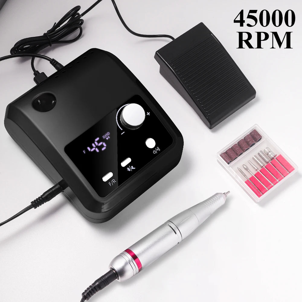Portable Electric Nail Drill 45000 RPM Electrical Professional Nail File Kit for Acrylic Gel Nails Manicure Pedicure Polishing