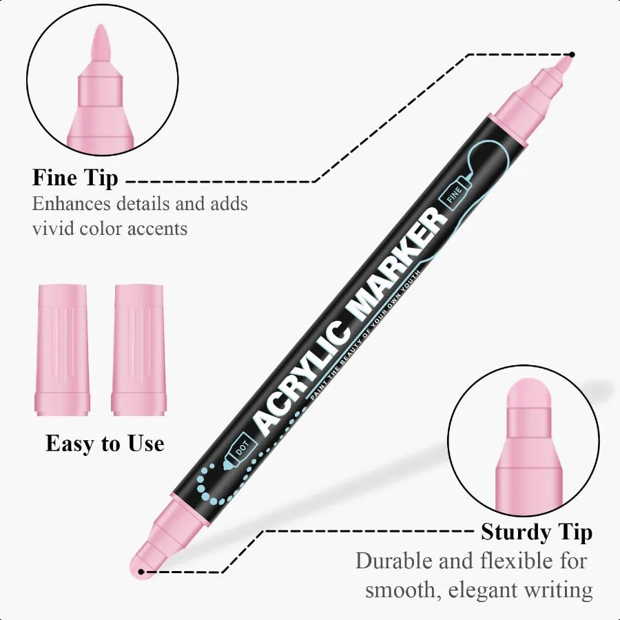 Acrylic Paint Markers 24 Colors Paint Pens Acrylic Markers for Rock Painting Wood Ceramic Glass DIY Crafts and Art Supplies.