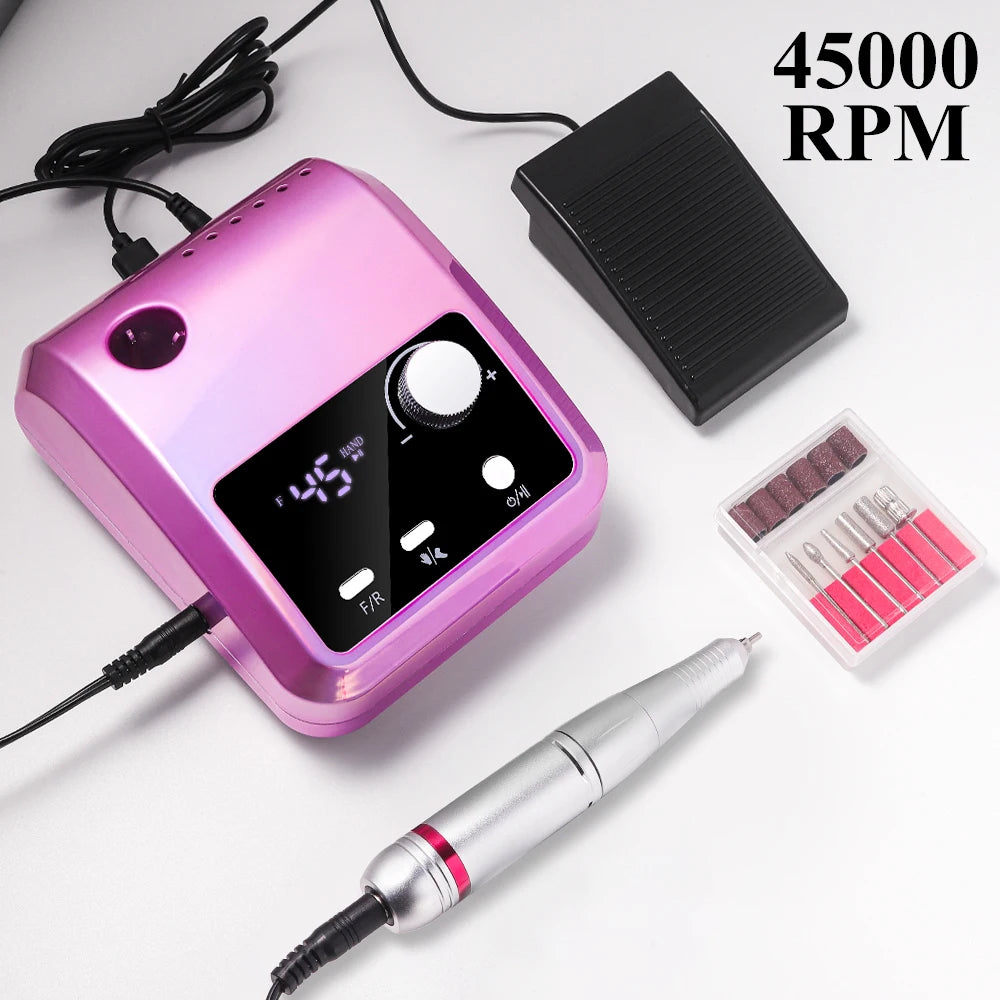 Portable Electric Nail Drill 45000 RPM Electrical Professional Nail File Kit for Acrylic Gel Nails Manicure Pedicure Polishing