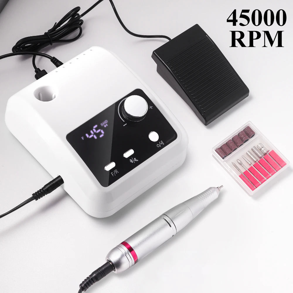 Portable Electric Nail Drill 45000 RPM Electrical Professional Nail File Kit for Acrylic Gel Nails Manicure Pedicure Polishing