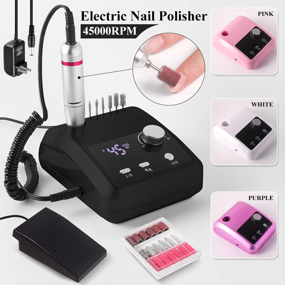 Portable Electric Nail Drill 45000 RPM Electrical Professional Nail File Kit for Acrylic Gel Nails Manicure Pedicure Polishing