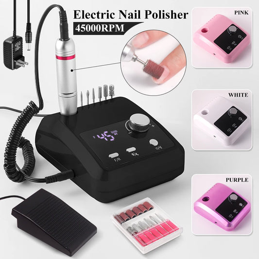 Portable Electric Nail Drill 45000 RPM Electrical Professional Nail File Kit for Acrylic Gel Nails Manicure Pedicure Polishing